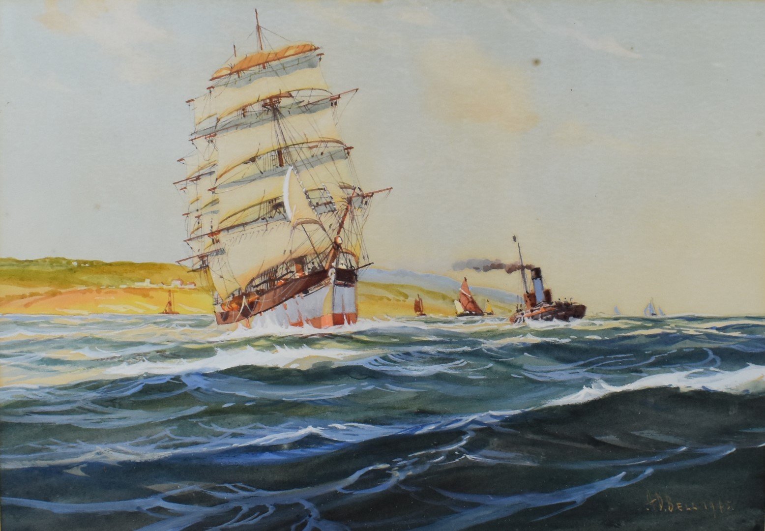 A D Bell (1884-1966, pseudonym for Wilfred Knox) pair of watercolours of maritime scenes 'Out on the - Image 2 of 9