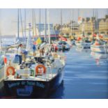 Laurence Fish (contemporary British) 'Preparing for the Route du Rhum, 1994 St. Malo" harbour