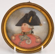 19thC portrait miniature on ivory, believed to depict King George III, in period gilt frame, overall