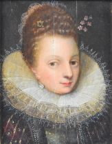Manner of Federico Zuccaro (1539-1609) oil on panel portrait of an Elizabethan lady, 25 x 19.5cm, in
