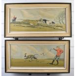 Edward Frank Gillett (1874-1927) pair of signed hare coursing prints, 20 x 47cm, in part gilt
