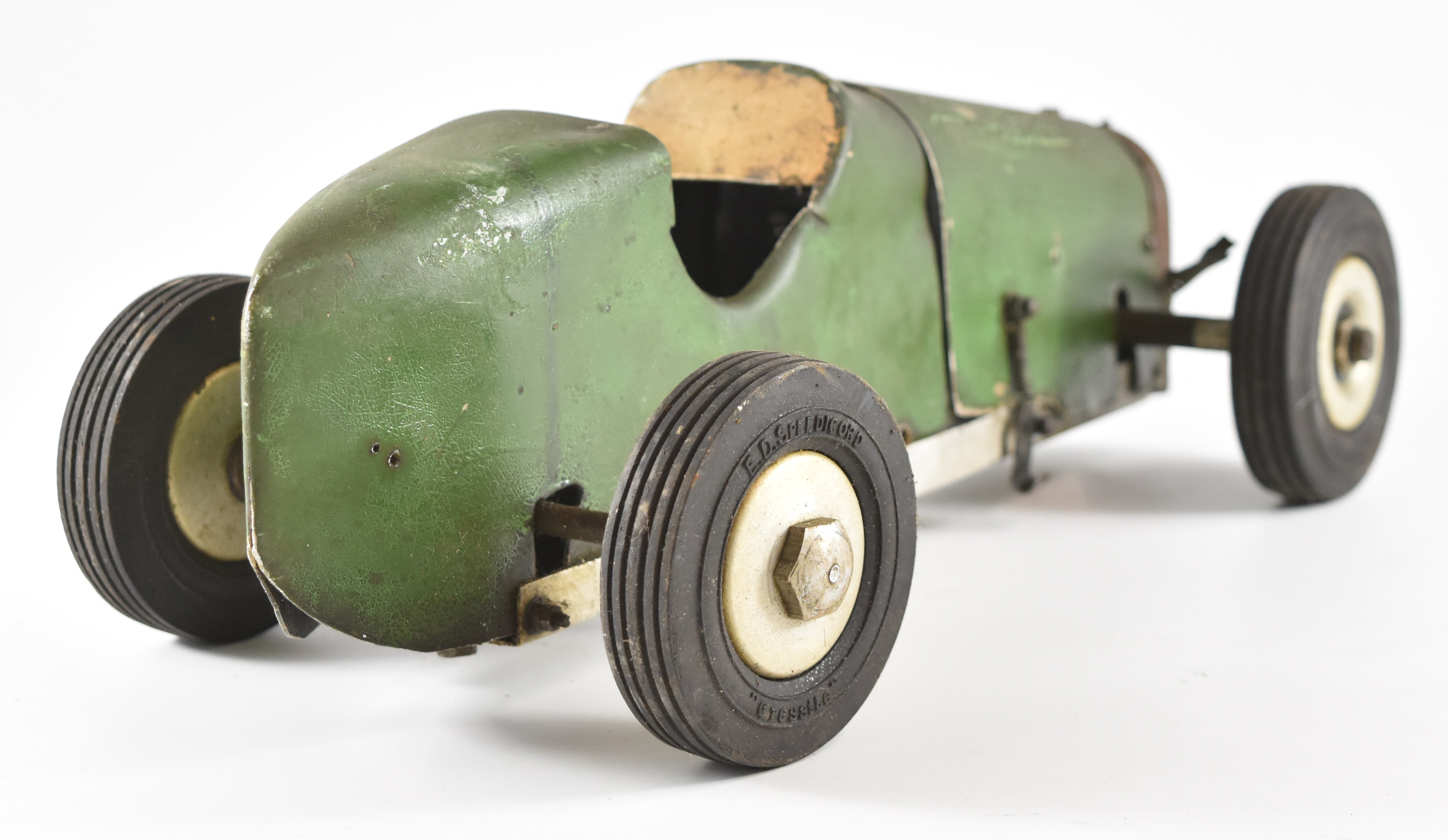 Vintage diesel engine powered model pylon racing car in the style of a 1930s single seat racing car, - Image 3 of 7