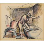 Edward Ardizonne RA (1900-1979) pen and ink study of a woman getting into a bath, signed lower right