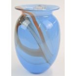 Anthony Stern glass vase with burnt orange decoration on pale blue ground signed 'Anthony Stern'