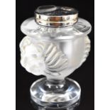 Lalique Tete De Lion frosted and clear glass table lighter, signed to base 'Lalique France', 11.