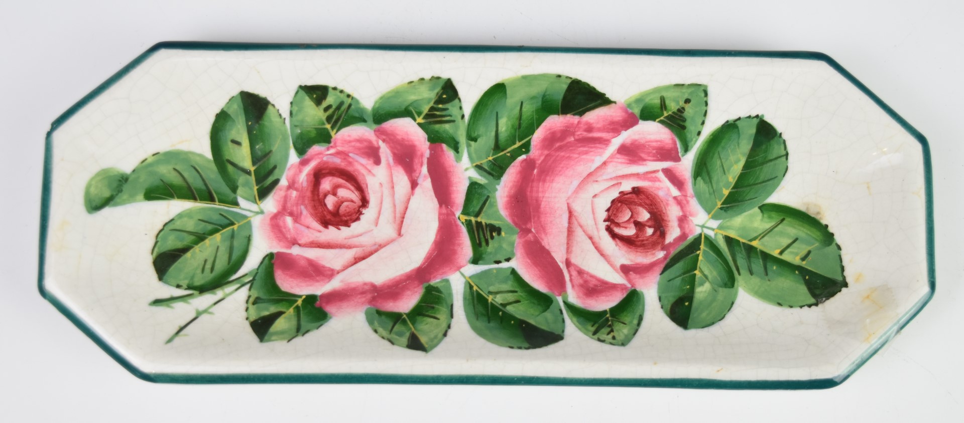 Wemyss pen tray decorated with roses, impressed and printed marks to base, 25 x 9.5cm