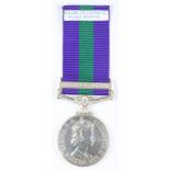 British Army Elizabeth II General Service Medal with clasp for Malaya, named to 14187303 Trp R F