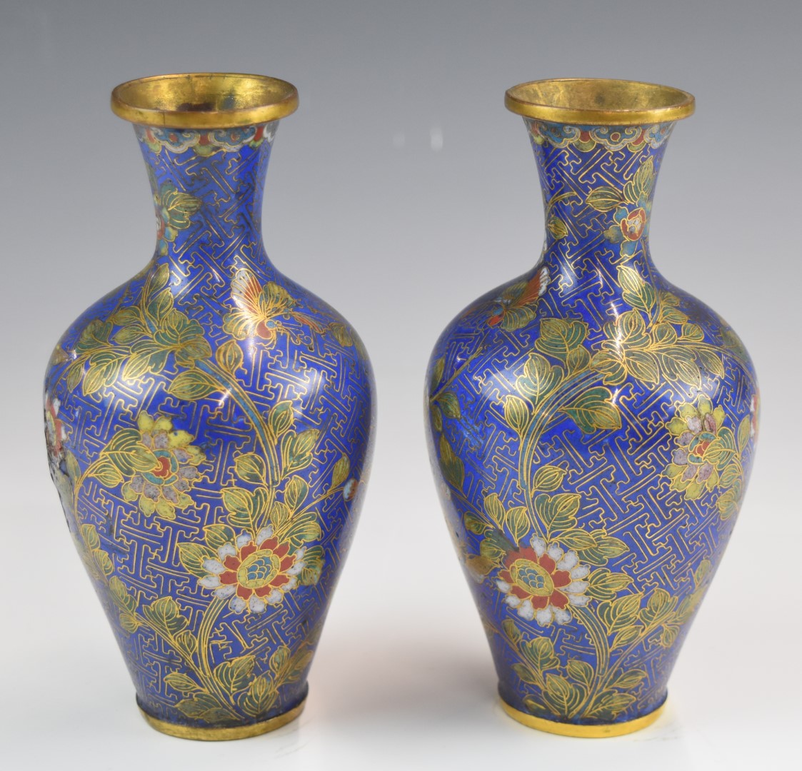 Pair of blue cloisonné vases, height 16cm - Image 2 of 3