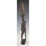 African carved tribal fertility figure, probably Yoruba, height 40cm