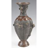 Japanese bronze vase decorated with birds in relief, height 25cm