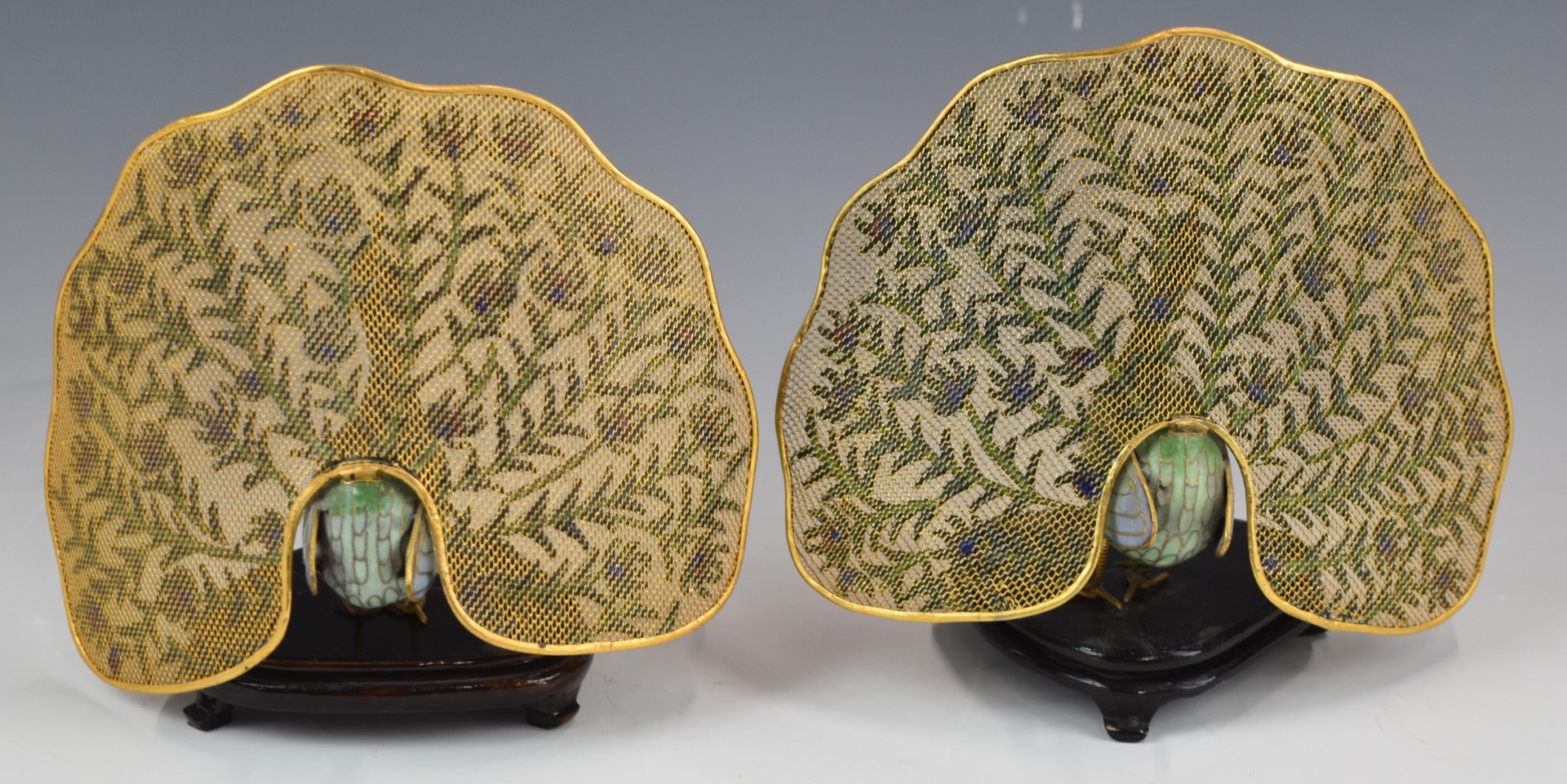 Chinese cloisonné pair of peacocks on stands, W16 x H13cm - Image 4 of 4