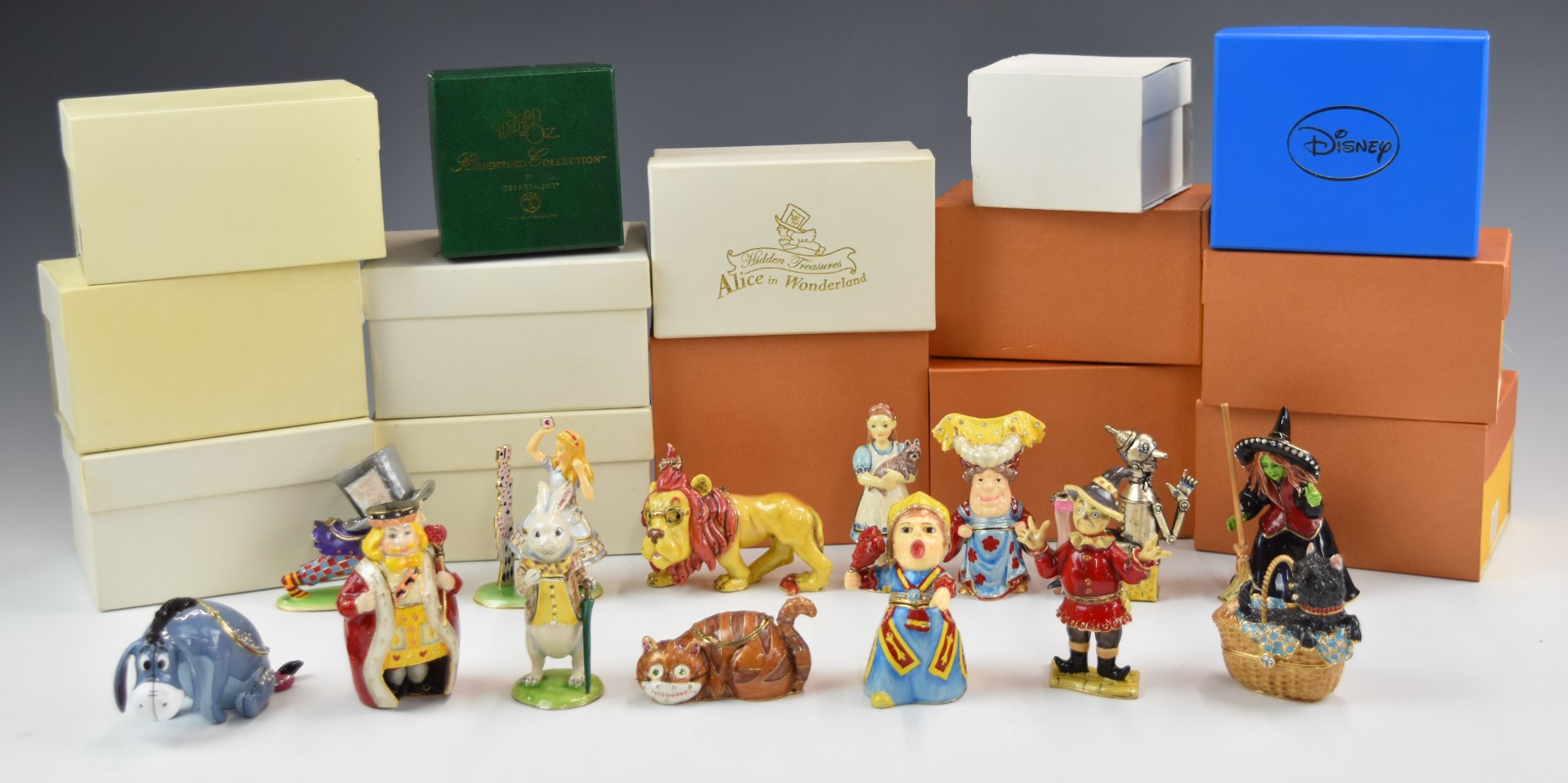 Collection of boxed Hidden Treasures Alice in Wonderland / Wizard of Oz figures
