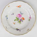 Meissen cabinet plate with relief moulded basketware design and floral and butterfly decoration,