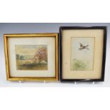 James Stinton and E M Barker Royal Worcester artists two signed watercolours of lambs and mallard in