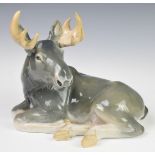 Copenhagen figure of a moose, dark colourway, height 21cm