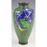 Chinese cloisonné vase with Ginbari style flower decoration, height 18cm