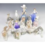 Fourteen Lladro / Nao, Royal Doulton and Coalport figurines, tallest 29cm