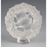 Lalique Pax Dove in Wreath frosted glass paperweight, signed 'Lalique France', 8cm tall.