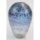 Sanders and Wallace glass vase with mottled blue decoration over clear ground, signed 'Sanders