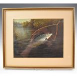 A. Roland Knight (1879-1921) oil on paper study of a fish having been caught in a landing net,