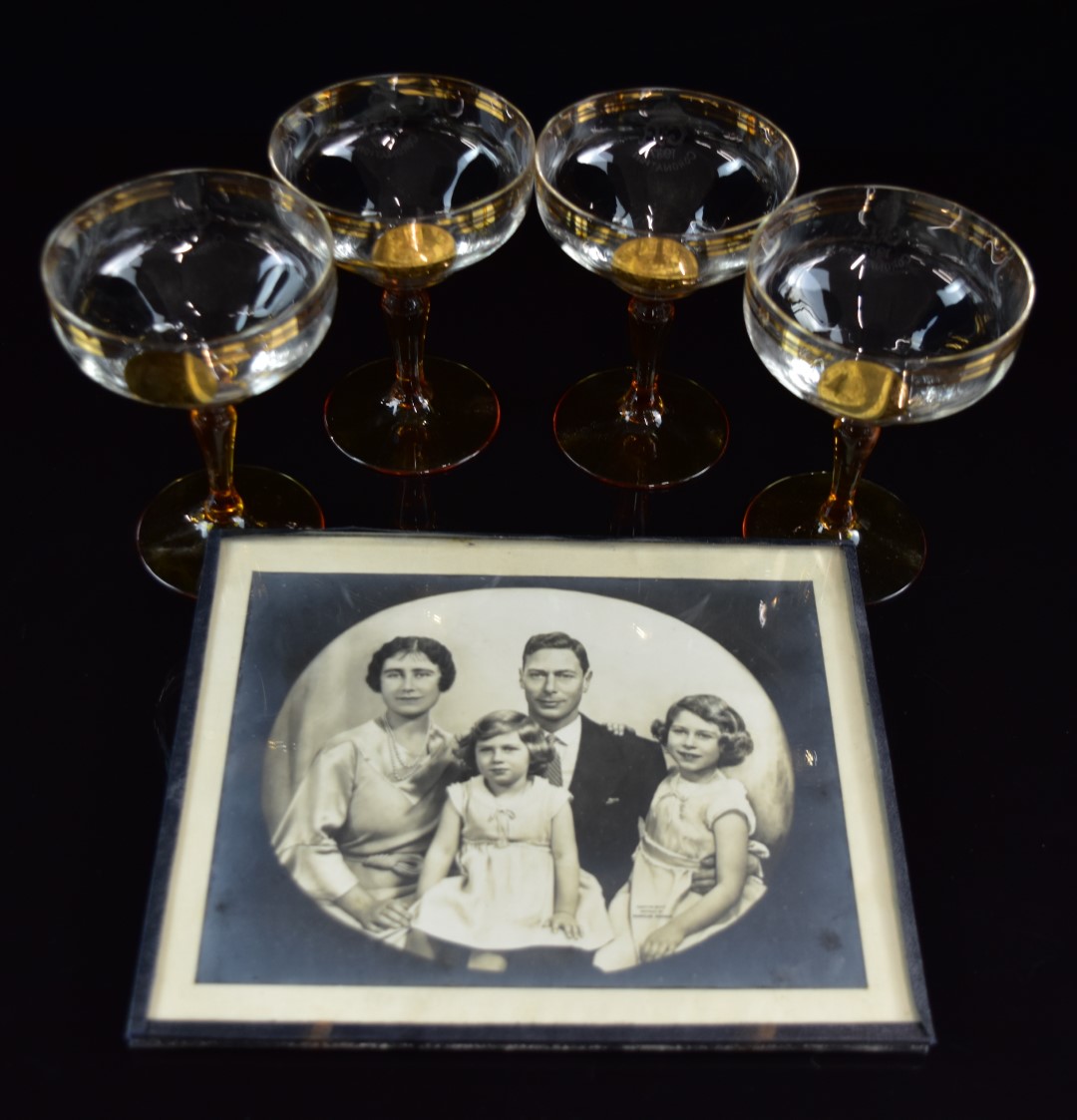 A set of four Mappin & Webb drinking glasses commemorating the coronation of King George VI and