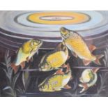 Attributed to Bernard Venables (1907-2001) watercolour and gouache study of five fish, two heading