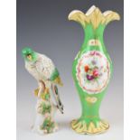 Chelsea parrot and Spode style vase, tallest 29cm