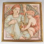 Minton or similar aesthetic period plaque of classical mother and child figures with monogram TEP,