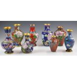 Eight Chinese cloisonné vases, tallest 21cm