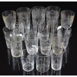 Eighteen mainly 18thC Stourbridge and similar engraved and acid etched drinking glasses, some