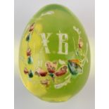 Russian uranium glass egg with enamel 'XB' decoration, 5cm tall excluding stand.