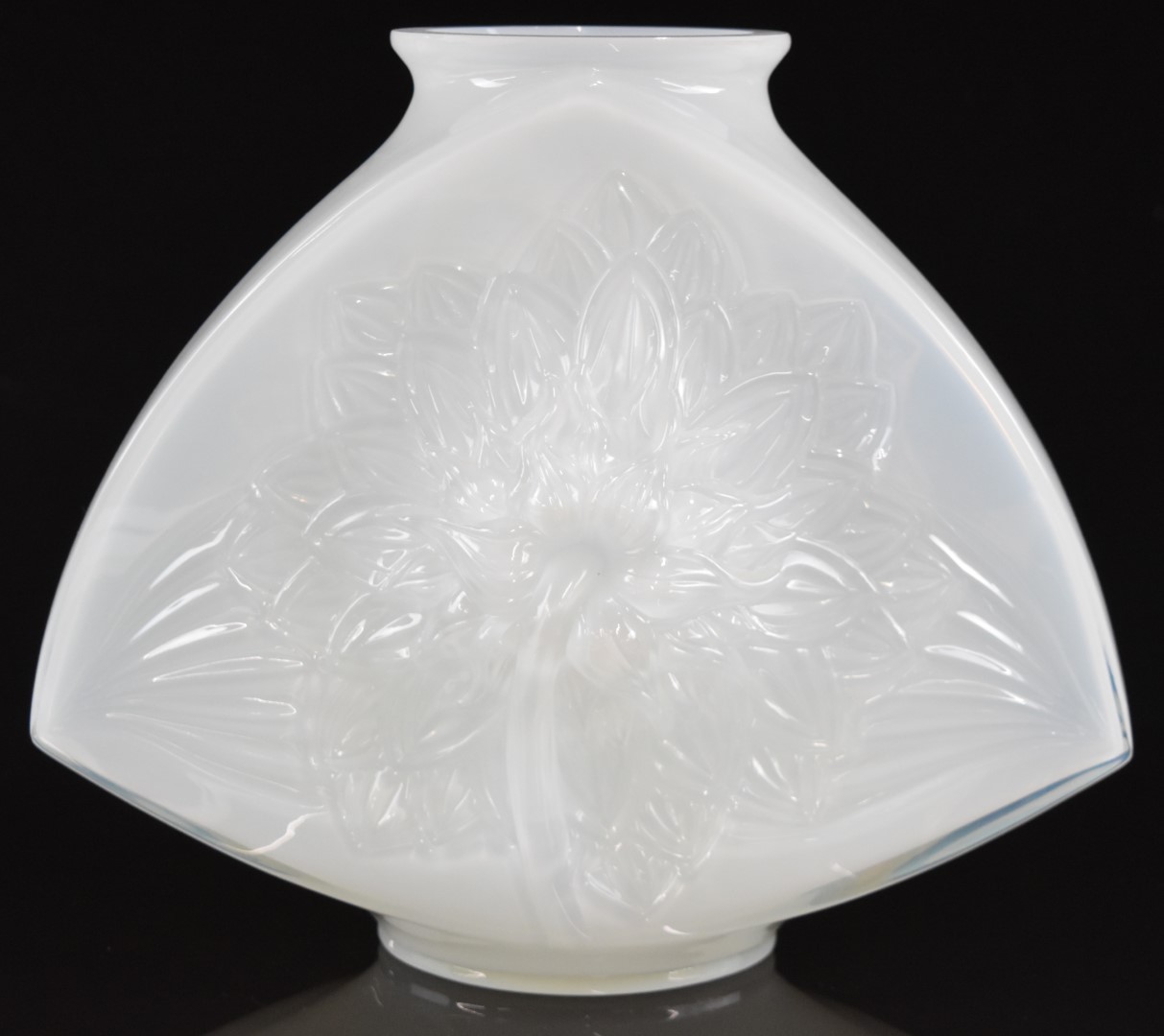 Lalique Dahlia opalescent glass vase decorated to both sides with a large dahlia flower, signed to - Image 3 of 4