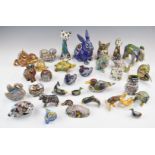 A large collection of Chinese cloisonné birds, animals and fish including elephant, horse, cats,