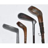 Four various golf clubs comprising a Sunday walking stick wood, Imperial The Cinch Model Upright Lie