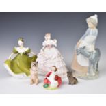 Collection of Royal Doulton, Worcester and Nao figures including two Royal Doulton dogs