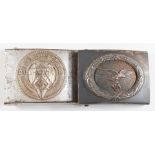 Two German Third Reich Nazi belt buckles, one for the Luftwaffe the other Hitler Youth