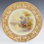 Royal Worcester cabinet plate decorated with cattle watering, signed Harry Stinton, diameter 23.5cm