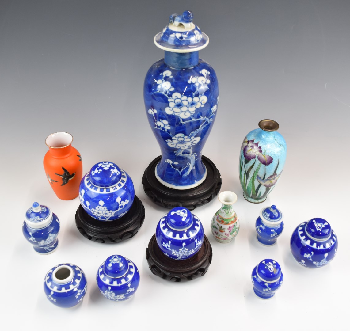 A collection of Chinese ginger jars and vases with prunus decoration, Ginbari vase and Japanese vase - Image 2 of 3