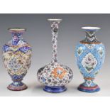 Three Chinese / Indian enamel vases, tallest 17cm