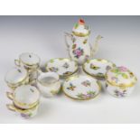 Herend porcelain tea ware decorated in the Queen Victoria pattern, tallest 17cm, fifteen pieces