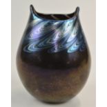 Norman Stuart Clarke glass vase with pulled blue iridescent decoration, signed 'Norman Stuart