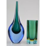 Two pieces of Murano Sommerso glass, one of tear drop form the other diamond shaped, largest 33cm