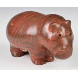 Siddig El Nigoumi (1931-1996) earthenware studio pottery hippo / hippopotamus with striped