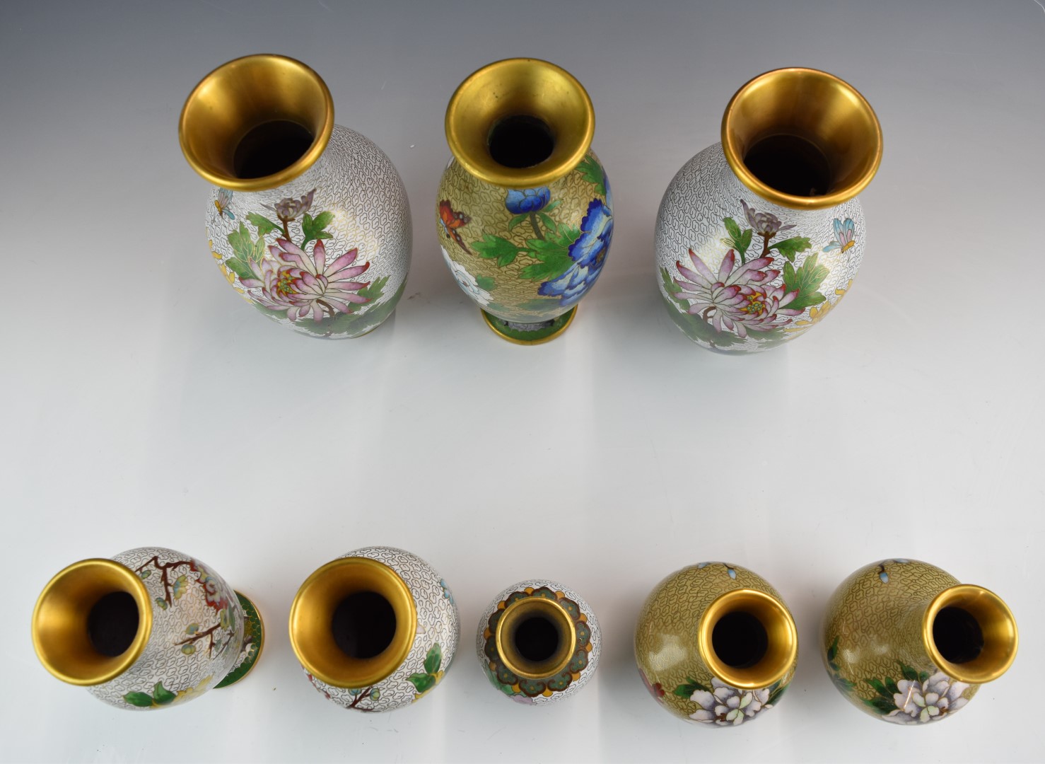 Eight Chinese cloisonné vases including three pairs, tallest 22cm - Image 2 of 2