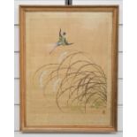 Chinese early 20thC picture on silk of a kingfisher, 35 x 29cm