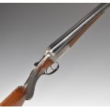 Thomas Wild 12 bore side by side shotgun with border engraved lock, trigger guard, thumb lever,