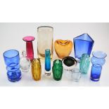 Thirteen pieces of coloured and clear glassware including Orrefors, Whitefriars, Murano, LSA,