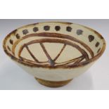 John Maltby (1936-2020) studio pottery stoneware pedestal bowl with geometric decoration, diameter