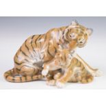 Bing & Grondahl / Copenhagen figure of a tiger with cub, height 19cm