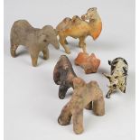 A collection of antique pottery animals including Chinese examples, tallest 10cm